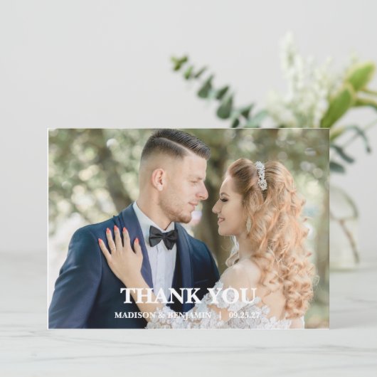 Modern Script Photo Wedding サンキューカード (スタンド正面)