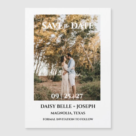 Modern Script Photo Wedding Save The Date マグネット招待状 (正面)