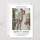 Modern Script Photo Wedding Save The Date マグネット招待状 (正面)