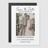 Modern Script Photo Wedding Save The Date マグネット招待状 (正面/裏面)