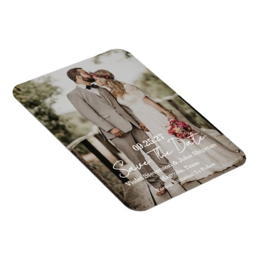 Modern Script Photo Wedding Save The Date マグネット (右側)
