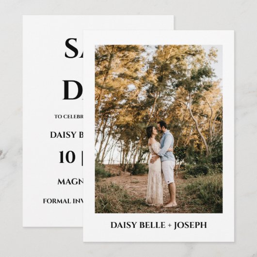 Modern Script Photo Wedding Save The Date 招待状 (正面/裏面)