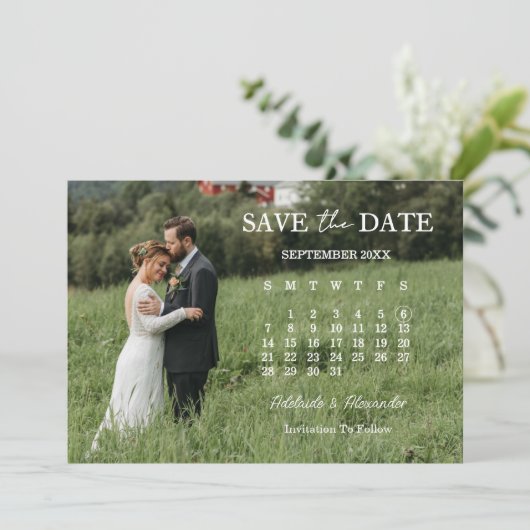 Modern Script Photo Wedding Save The Date 招待状 (スタンド正面)