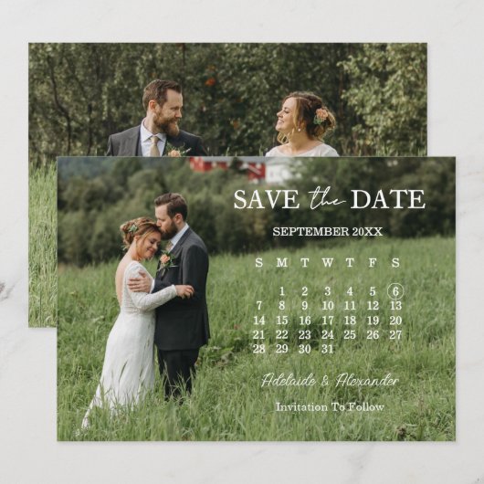 Modern Script Photo Wedding Save The Date 招待状 (正面/裏面)