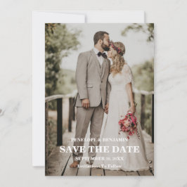 Modern Script Photo Wedding Save The Date 招待状