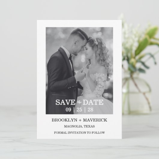 Modern Script Photo Wedding Save The Date 招待状 (スタンド正面)