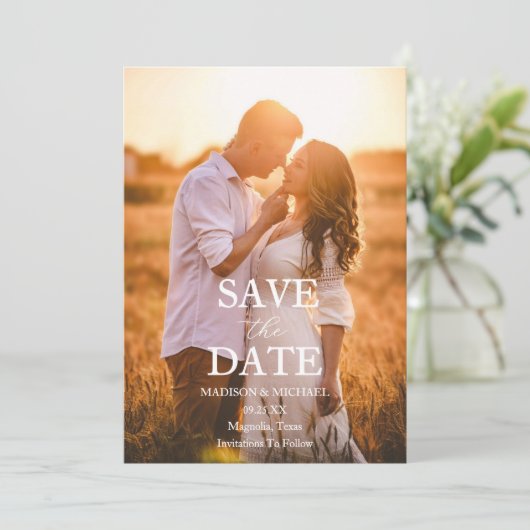 Modern Script Photo Wedding Save The Date 招待状 (スタンド正面)