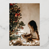 Modern Script Photo White Christmas Rose Gold 箔シーズンカード (裏面)