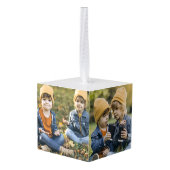 Modern Script Pine Tree Family Christmas キューブオーナメント (裏面アングル)