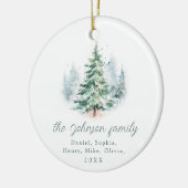 Modern Script Pine Tree Family Christmas セラミックオーナメント (左)