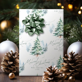 Modern Script Pine Tree Merriest Christmas ラッピングペーパー