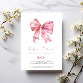 Modern Script Pink Bow Baby Shower 招待状