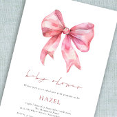 Modern Script Pink Bow Baby Shower 招待状
