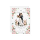  modern script pink floral wedding invitation   ノートカード (正面/裏面インサイチュ)