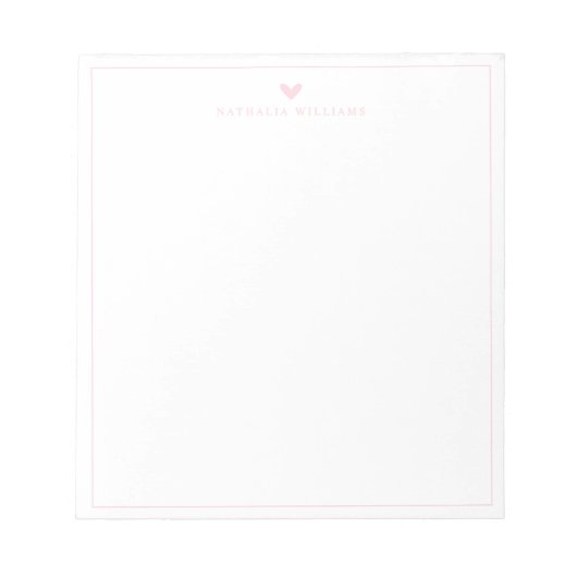 Modern Script Pink Heart Border Monogram ノートパッド (正面)
