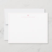Modern Script Pink Heart Border Monogram Note Card ノートカード (正面)
