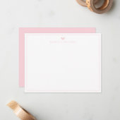 Modern Script Pink Heart Border Monogram Note Card ノートカード (正面/裏面インサイチュ)