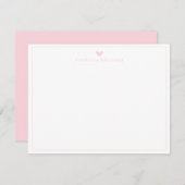 Modern Script Pink Heart Border Monogram Note Card ノートカード (正面/裏面)