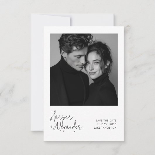 Modern Script Polaroid Photo Wedding Save the Date セーブザデート (正面)