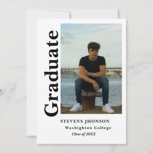 Modern script Police photo graduation invitation 招待状 (正面)