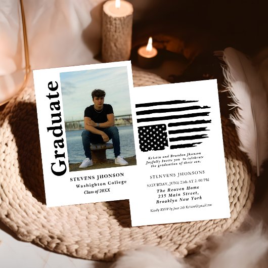 Modern script Police photo graduation invitation 招待状