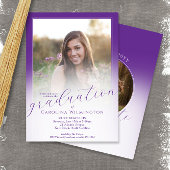 Modern Script Purple Ombre Photo Graduation 招待状