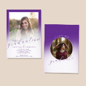 Modern Script Purple Ombre Photo Graduation 招待状