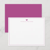 Modern Script Purple Violet Heart Border Monogram ノートカード (正面/裏面)