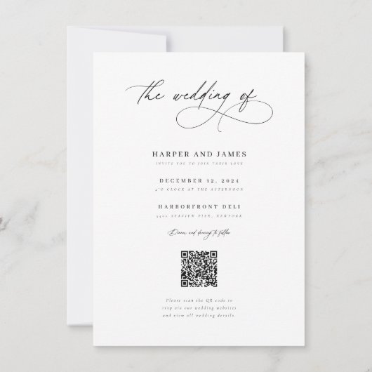 Modern Script QR Code Boho Minimalist Wedding 招待状 (裏面)