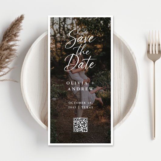 Modern Script QR Code Photo Bookmark Save the Date セーブザデート