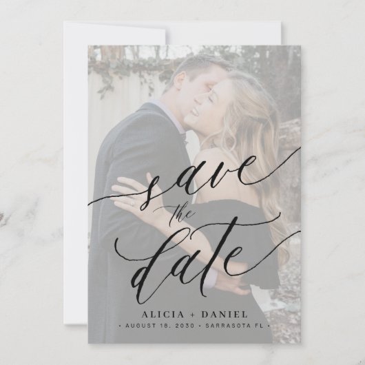 Modern script qr code photo wedding save the date セーブザデート (正面)
