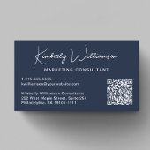 Modern Script QR Code Professional Blue 名刺