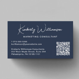 Modern Script QR Code Professional Blue 名刺