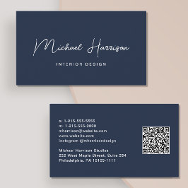 Modern Script QR Code Professional Blue 名刺