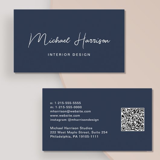 Modern Script QR Code Professional Blue 名刺