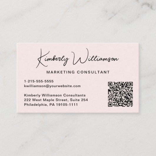 Modern Script QR Code Professional Pink 名刺 (正面)