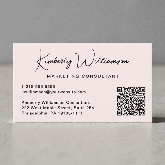 Modern Script QR Code Professional Pink 名刺