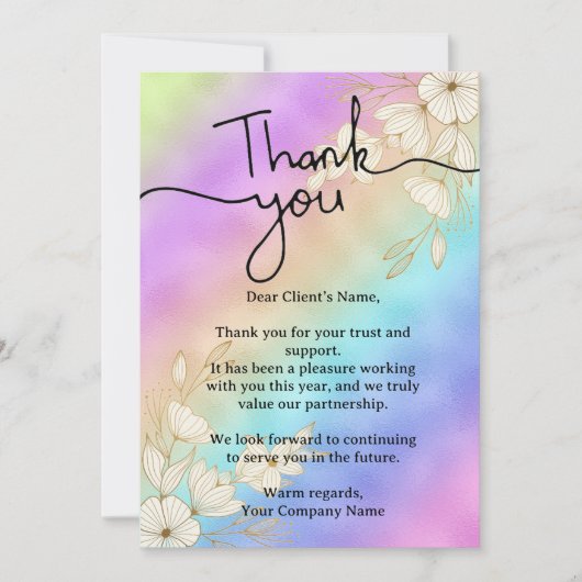 Modern Script Rainbow Pastel Client Appreciation サンキューカード (正面)