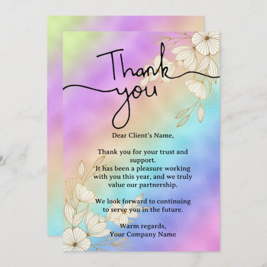 Modern Script Rainbow Pastel Client Appreciation サンキューカード (正面/裏面)