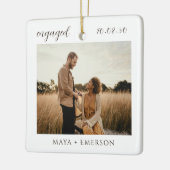 Modern Script Rustic Engagement Photo Keepsake セラミックオーナメント (左)