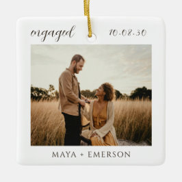 Modern Script Rustic Engagement Photo Keepsake  セラミックオーナメント