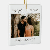 Modern Script Rustic Engagement Photo Keepsake セラミックオーナメント (右)