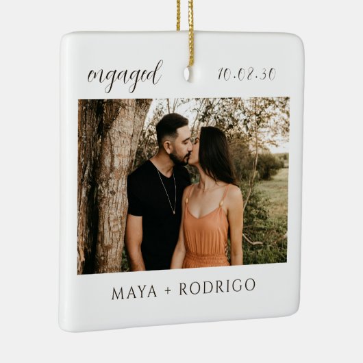 Modern Script Rustic Engagement Photo Keepsake セラミックオーナメント (右)