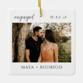Modern Script Rustic Engagement Photo Keepsake セラミックオーナメント (正面)