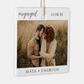 Modern Script Rustic Engagement Photo Keepsake セラミックオーナメント (右)