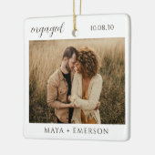 Modern Script Rustic Engagement Photo Keepsake セラミックオーナメント (左)