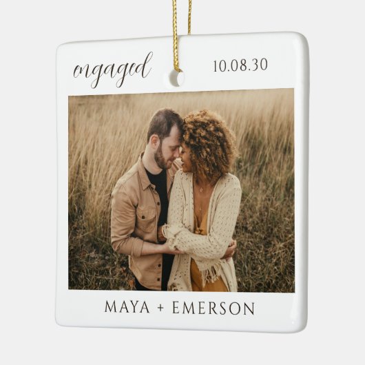 Modern Script Rustic Engagement Photo Keepsake セラミックオーナメント (左)