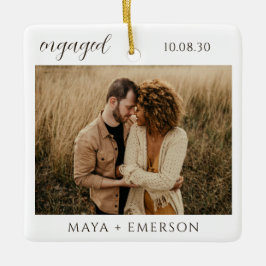 Modern Script Rustic Engagement Photo Keepsake  セラミックオーナメント