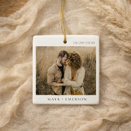 Modern Script Rustic Engagement Photo Keepsake  セラミックオーナメント