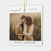 Modern Script Rustic Engagement Photo Keepsake  セラミックオーナメント (左)